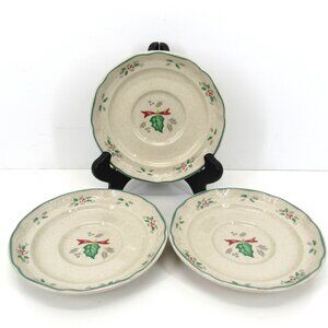 International Tableworks Stoneware Japan Green Rim Holly w/Ribbon Saucer Lot 3